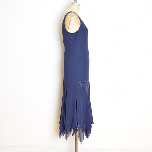 vintage Y2K dress navy fairy flutter flapper drop waist beaded prom party midi L - Picture 5 of 8